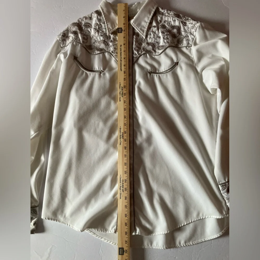 Roper SZ XL White and Black Western Shirt long sleeve beautifully embroidered - Picture 10 of 12